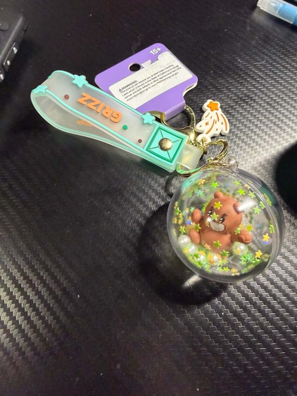 Miniso We Baby Bears Grizzly Collection Ball Keychain w/ Floating Stars and Pear